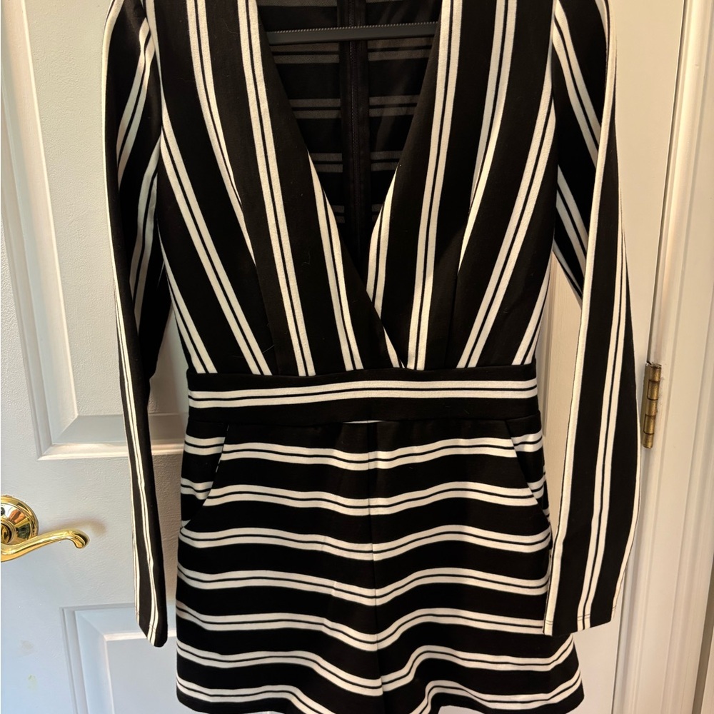 Elegant Black and White Striped Dress/Skort